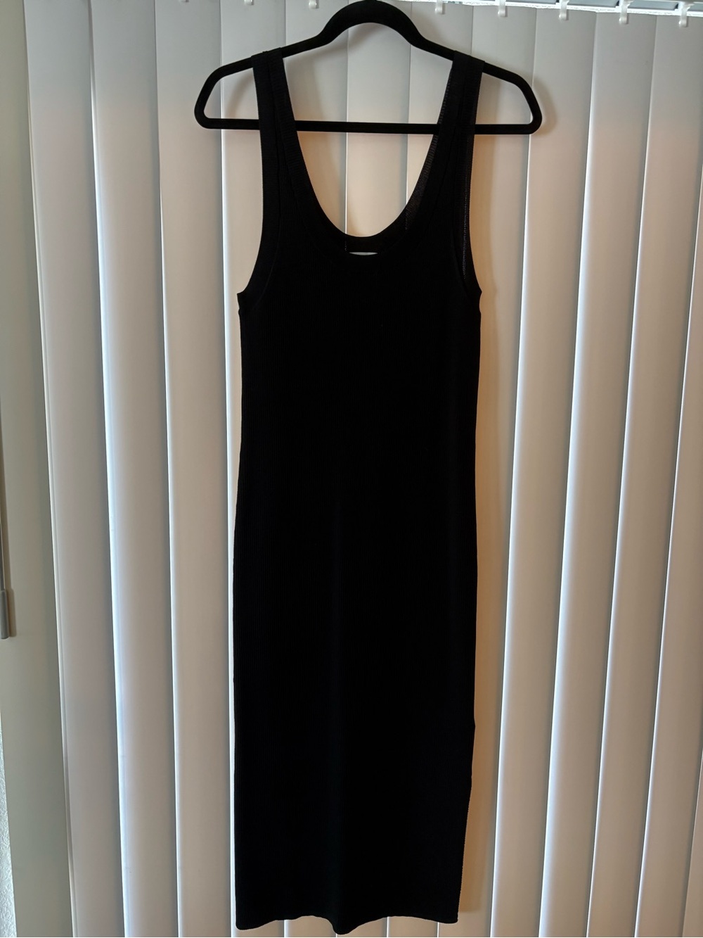 Sleek Black Ribbed Midi Tank Dress